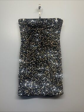 Thirty-thirty Strapless Black Silver Sequin Party Rave Festival Mini Dress